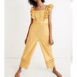 Madewell Eyelet Frilled-Strap Jumpsuit Greek Gold Women's Size‎ 4